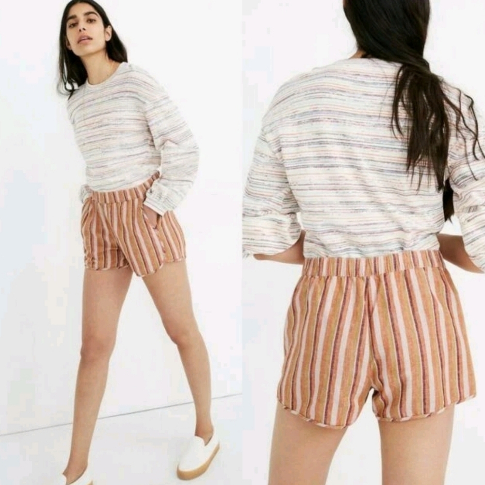 MADEWELL Linen-Cotton Pull-On Shorts in Neutral Stripe | Size XS
